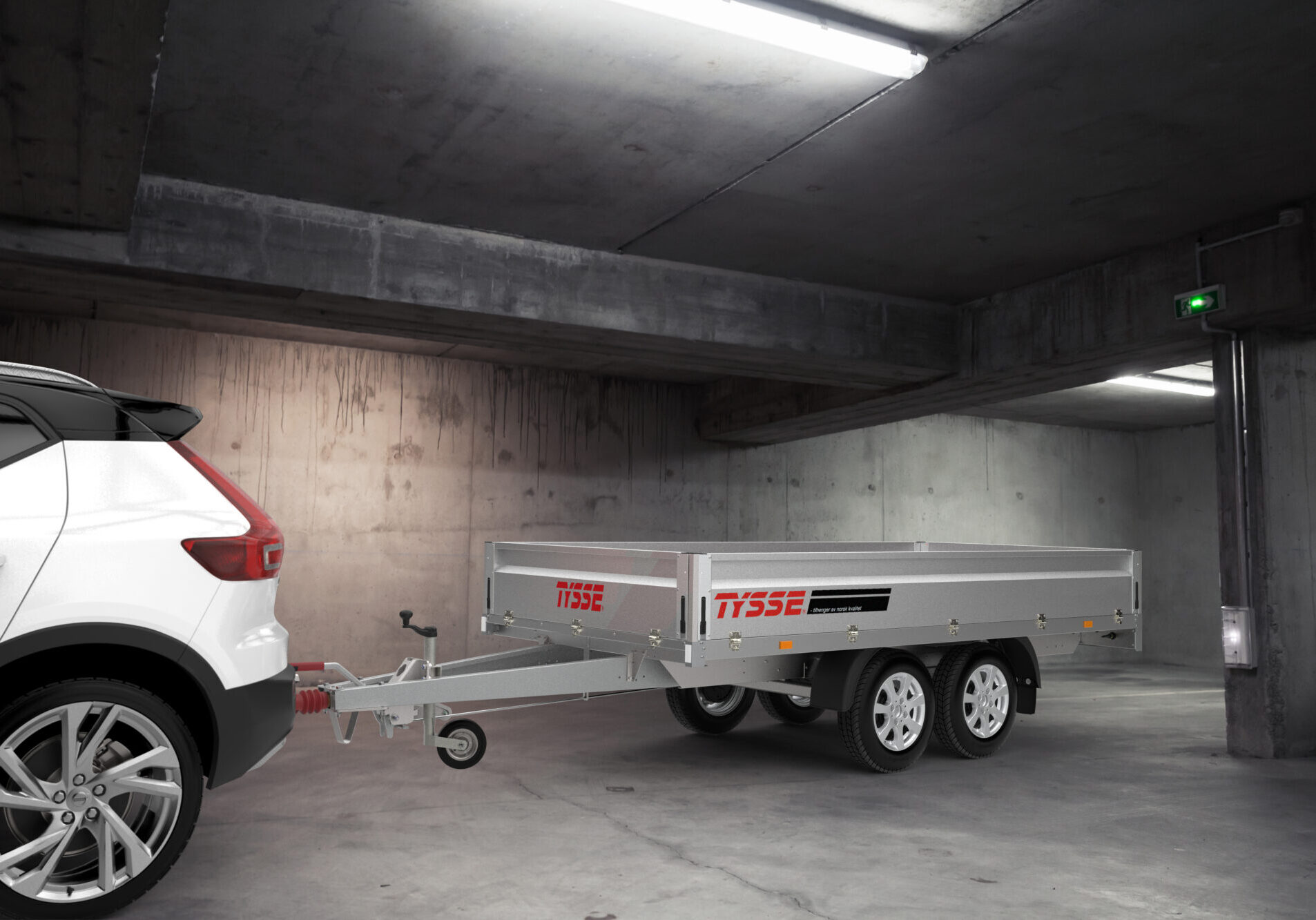 Abstract empty garage interior, background with concrete walls and white ceiling lights